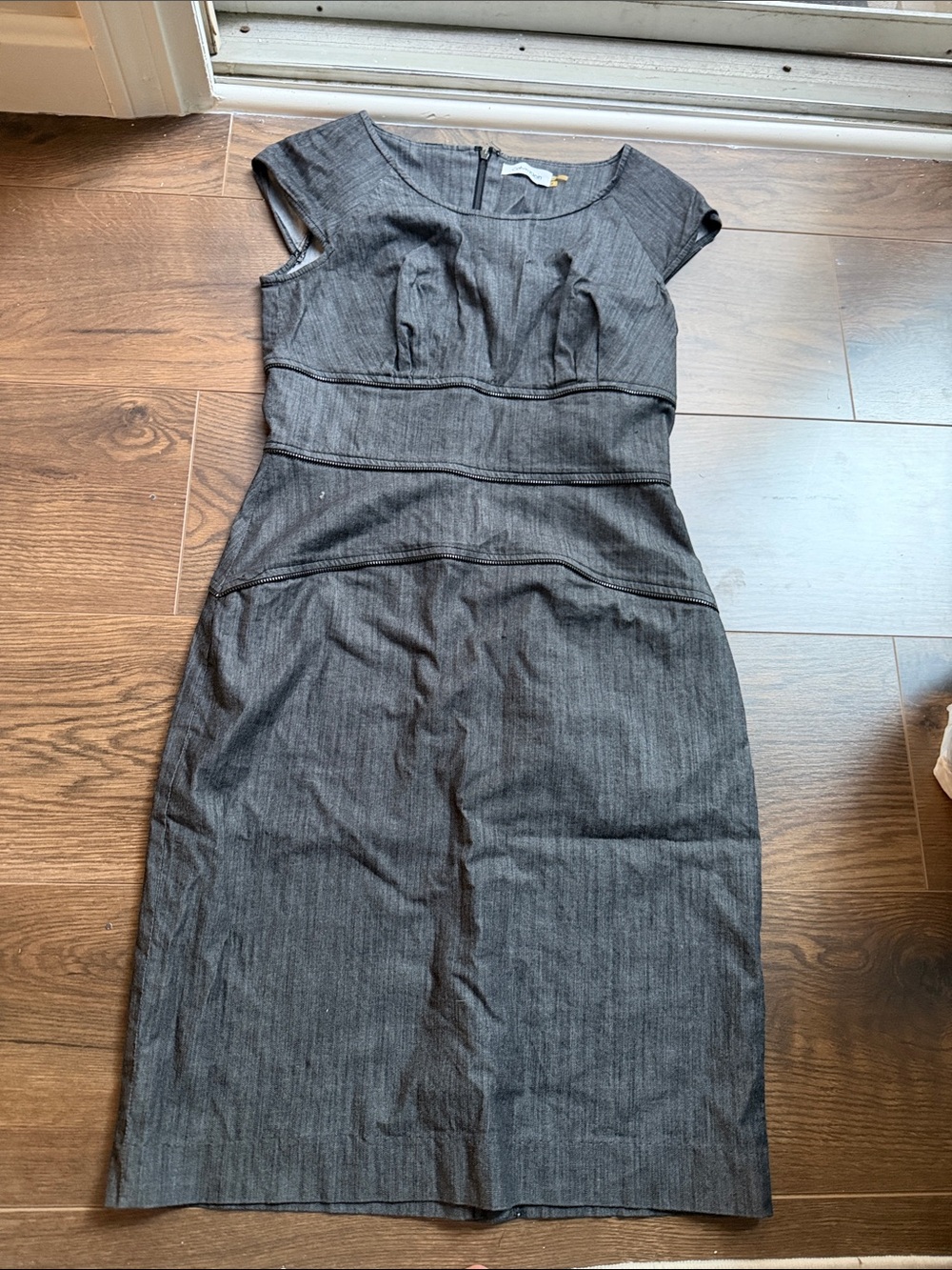 Calvin Klein Grey Pinstripe Midi Sheath Dress
